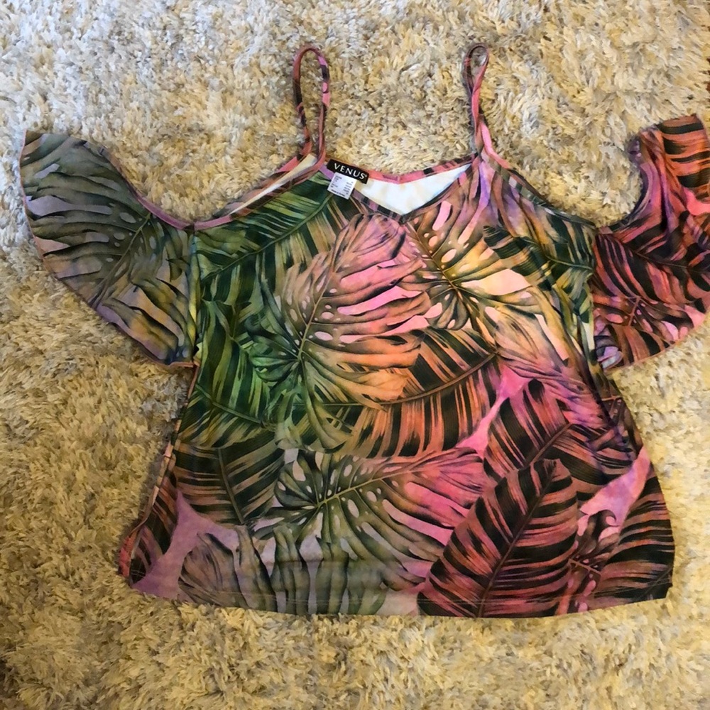 Palm tree off the shoulder shirt